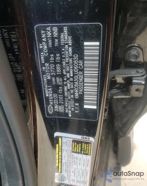 2020 Hyundai Venue Sel z USA, uszkodzony, nr VIN KMHRC8A30LU060830